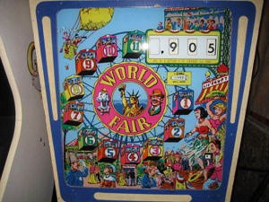 World Fair is an electromechanical pinball machine released by Gottlieb in 1964. It was created to commemorate the 1964 New York World's Fair featuring colorful artwork and a unique roto-target mechanism.