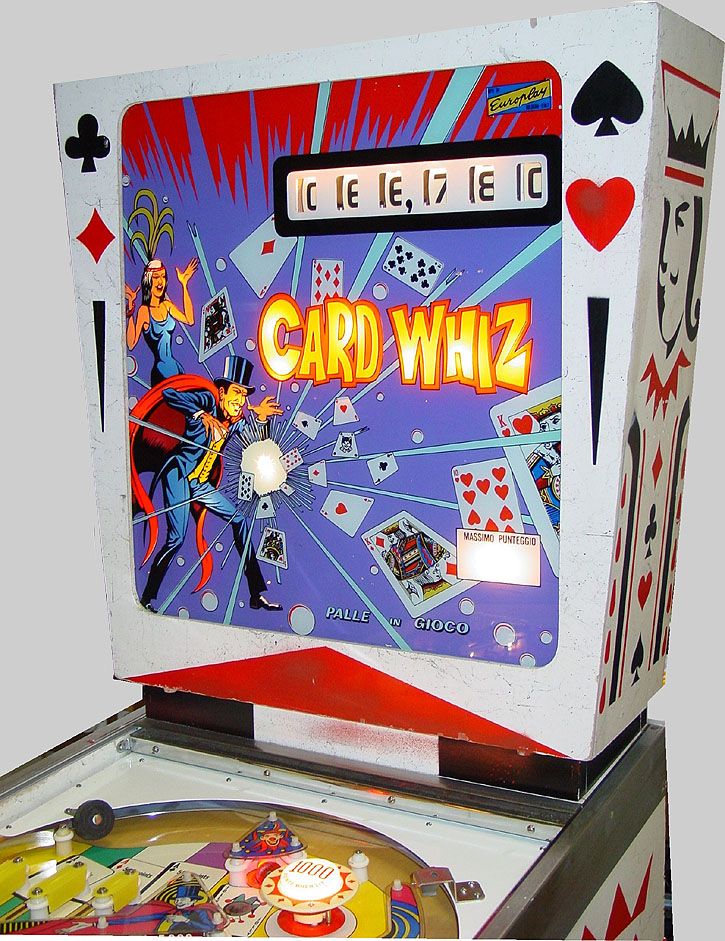 Card Whiz is a single-player pinball machine released by Europlay in 1976. The game features a card game theme with various card-related targets and bonuses.