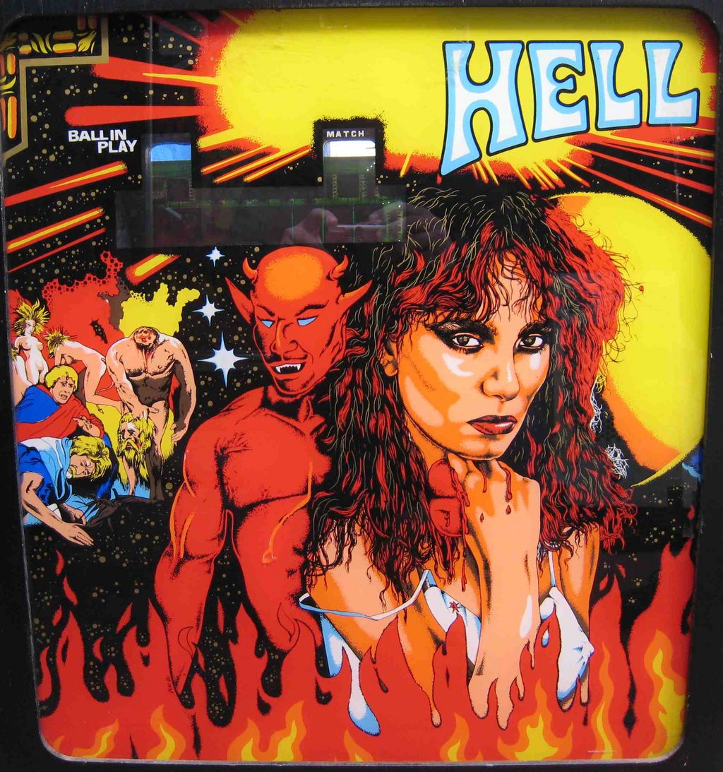 Hell is a vintage electromechanical pinball machine produced by Mondialmatic in 1979. It features a dark, fiery theme with intricate artwork and simple yet challenging gameplay mechanics typical of the era.