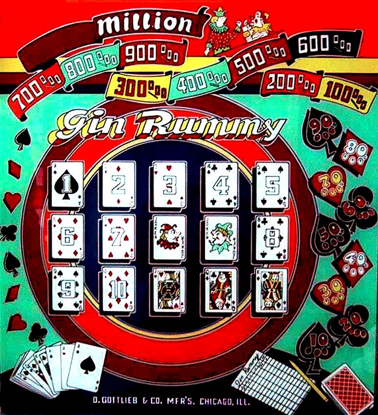 Gin Rummy is a classic pinball machine manufactured by Gottlieb in 1949. It features post-war design elements and a card game theme, a common motif for its era.