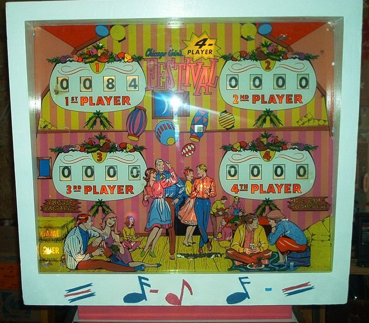 Festival is an electro-mechanical pinball machine released by Chicago Coin in 1966. It features a unique theme that captures the fun and excitement of a carnival or fair, with vibrant artwork depicting various festival attractions.