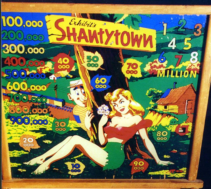 Shantytown is a vintage pinball machine produced by Exhibit Supply Company in 1949. Known for its classic design and thematic tie-ins, it reflects the post-war era's interest in rural America.