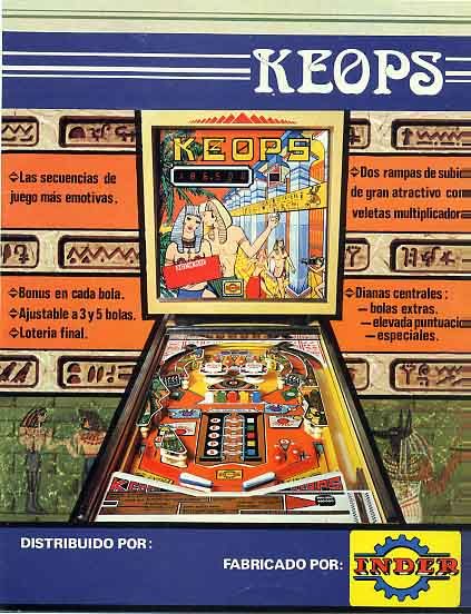 Keops is a classic pinball machine produced by the Spanish manufacturer Inder. Released in 1975, it features a unique Egyptian theme with intricate artwork and gameplay reflective of the era.