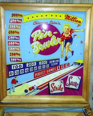 Pin-Bowler is a vintage pinball machine designed to simulate bowling, manufactured by Chicago Coin in 1949.