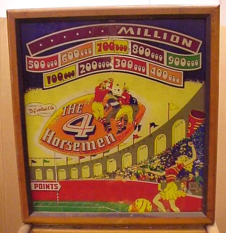 The 4 Horsemen is a vintage pinball machine released by Gottlieb in 1950. Like many games of its era, it features classic replay mechanisms.