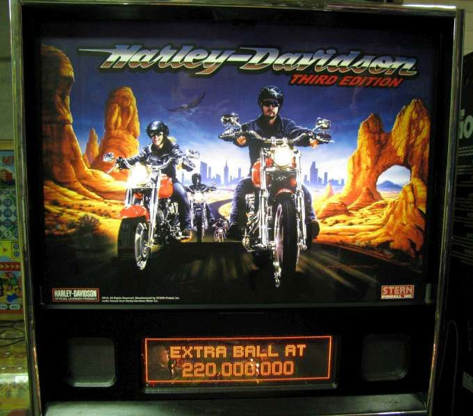 A pinball machine themed around the iconic Harley-Davidson motorcycles, featuring artwork and gameplay that appeals to fans of the brand.