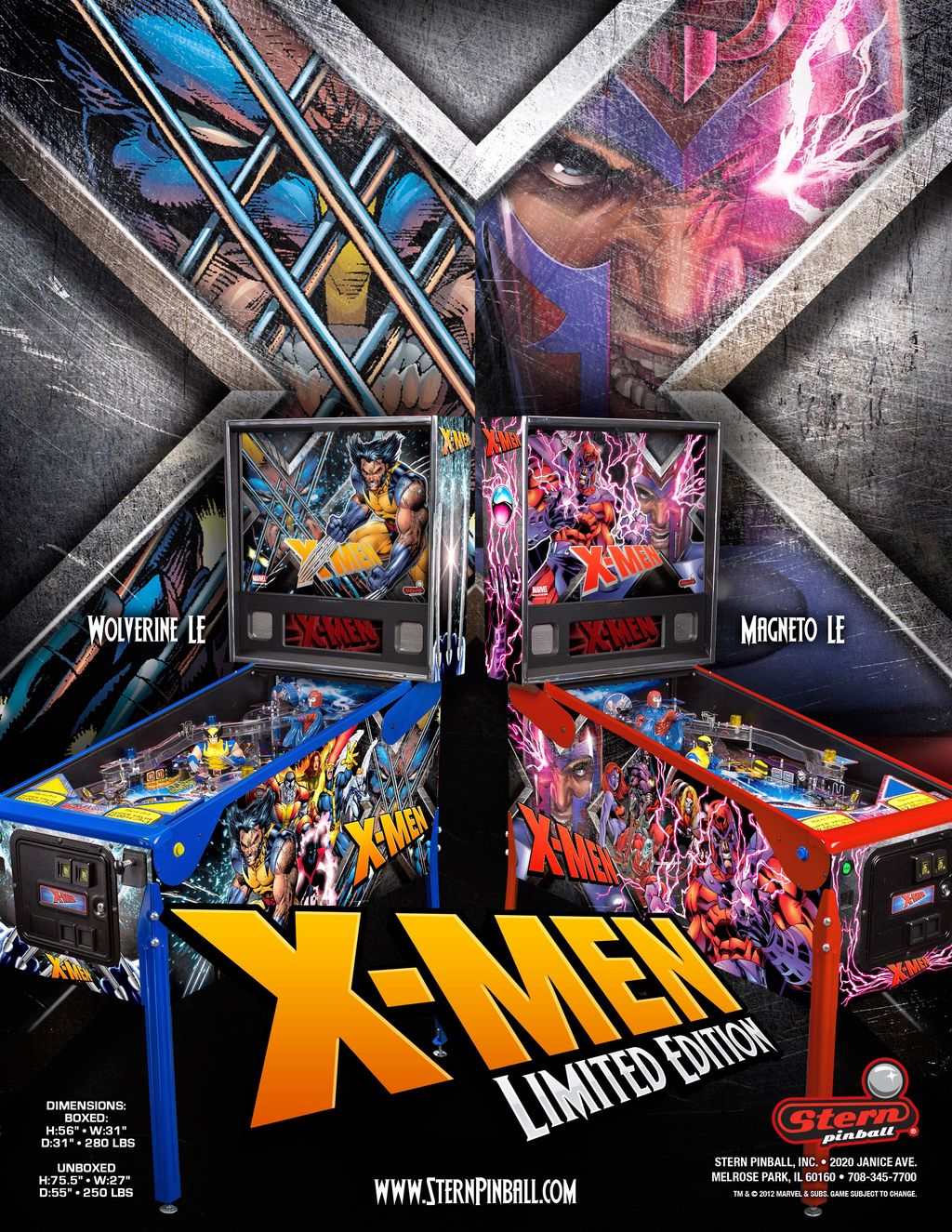 X-Men Wolverine (LE) is a limited edition pinball machine by Stern, released in 2012. It features characters and themes from the popular X-Men comic series, focusing on Wolverine.