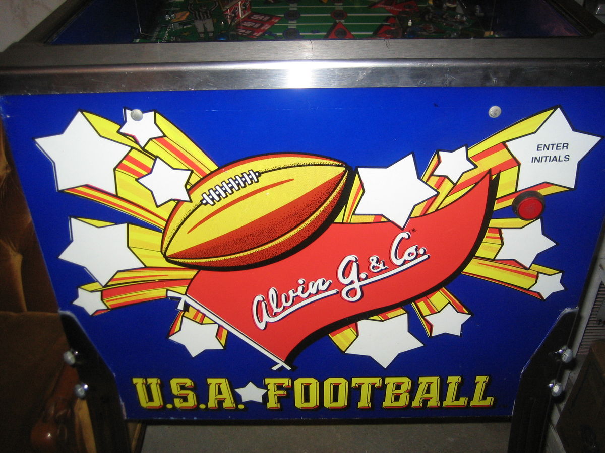 U.S.A. Football is a pitch-and-bat style arcade pinball machine designed by Alvin G. & Co. This unique pinball game emulates American football with two opposing teams on a mini-playfield.
