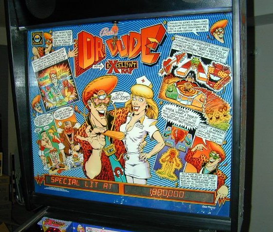 Dr. Dude is a pinball machine themed around gaining 'coolness' by collecting the Mix-Master, Heart of Rock 'n Roll, and Magnetic Personality, eventually becoming a 'Super Dude'.