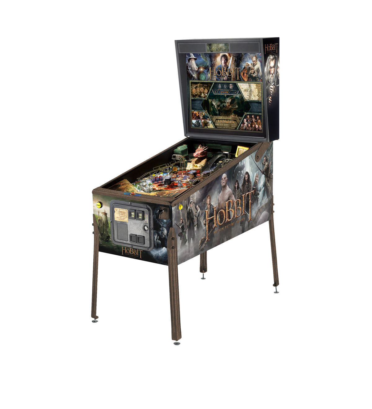The Hobbit is a pinball machine produced by Jersey Jack Pinball, released in 2015. It is based on the popular film trilogy directed by Peter Jackson, which is an adaptation of J.R.R. Tolkien's beloved fantasy novel.