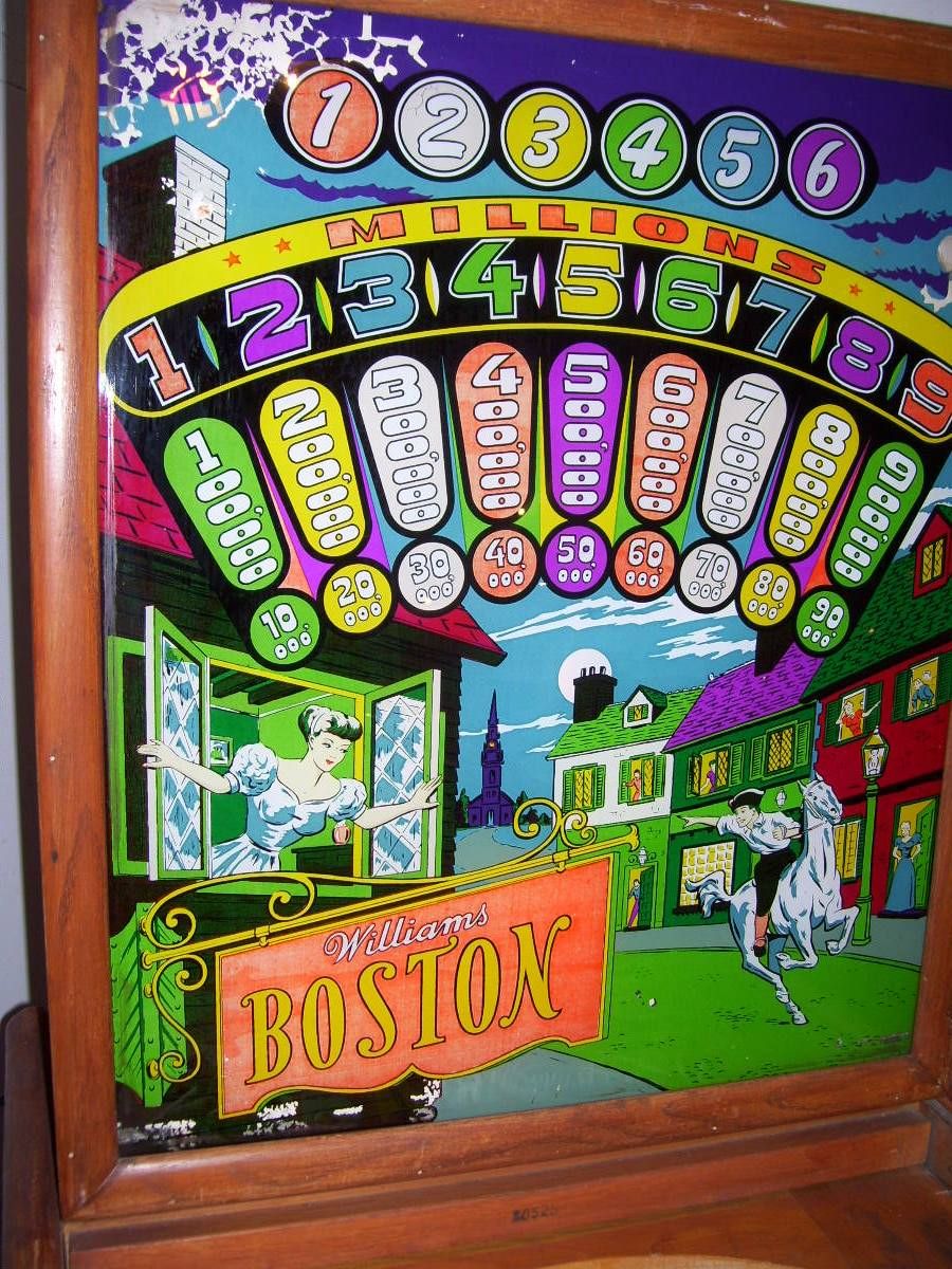 Boston is a classic pinball machine manufactured by Williams in 1948. It features traditional bumpers and flippers from the era, designed for engaging gameplay with an early post-war American theme. As with many machines from this period, it represents a simplistic design that emphasizes pure pinball action.
