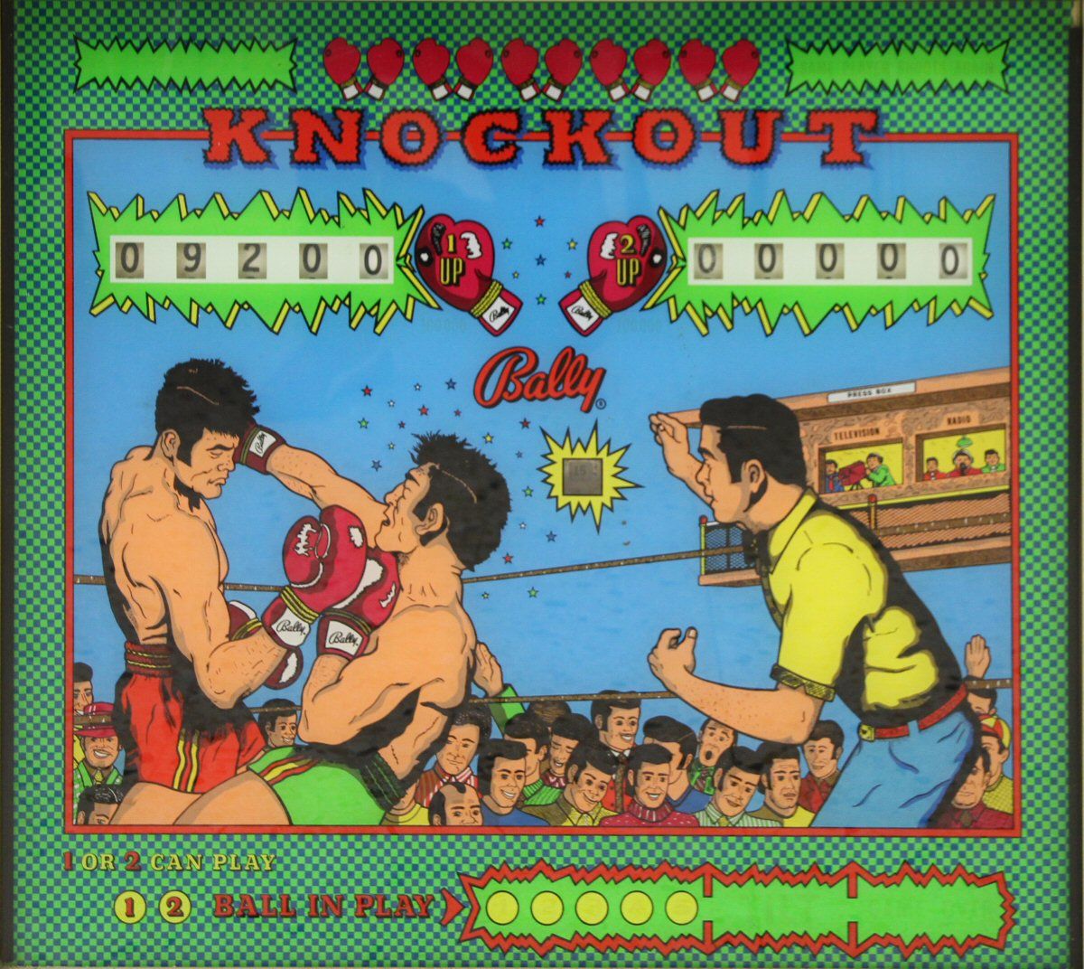 Knockout is a classic pinball machine released by Bally in 1975. It features a boxing theme with vibrant artwork and engaging playfield elements, including pop bumpers and flippers.
