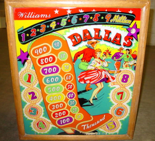 Dallas is a vintage pinball machine released by Williams in 1949, featuring Wild West themes and classic mechanical gameplay.