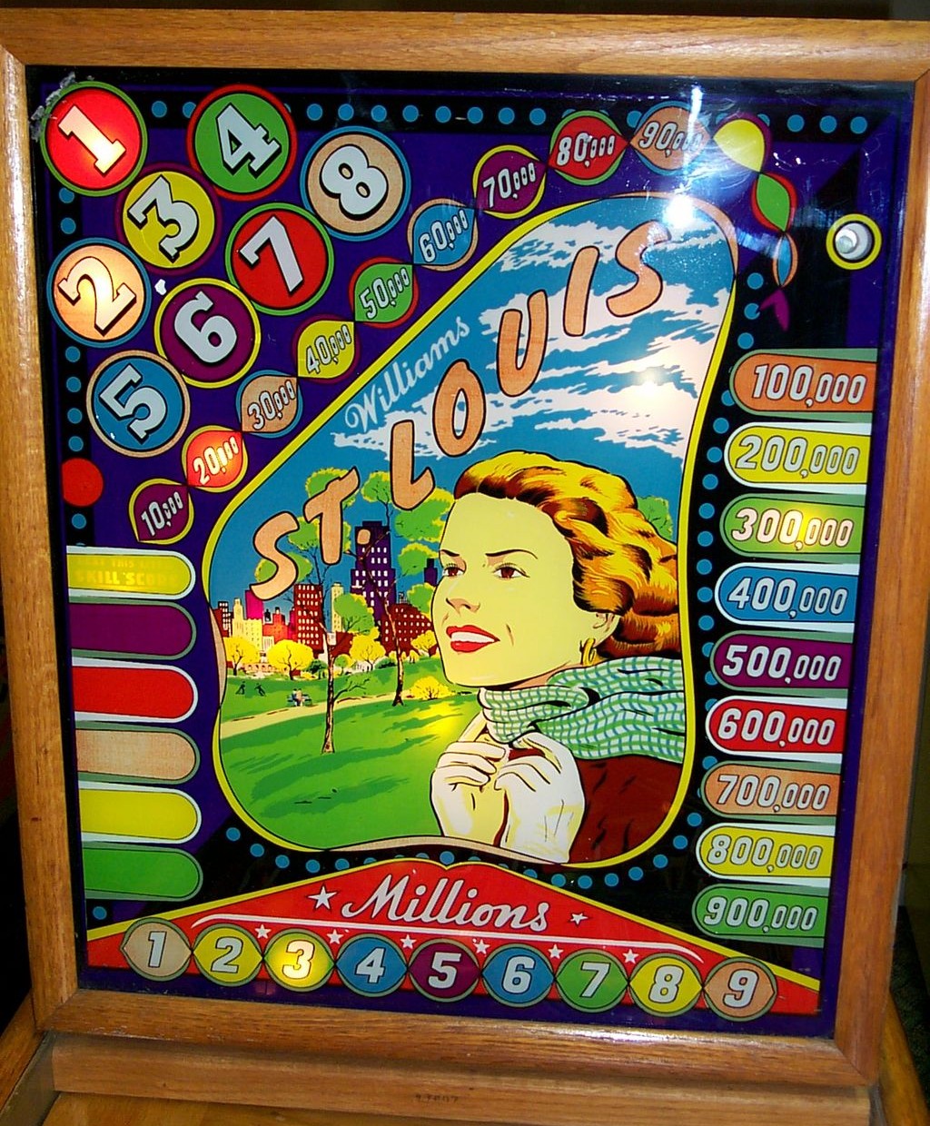 St. Louis is a classic pinball machine released by Williams in the year 1949. Known for its vintage charm and mechanical gameplay typical of the late 1940s era.