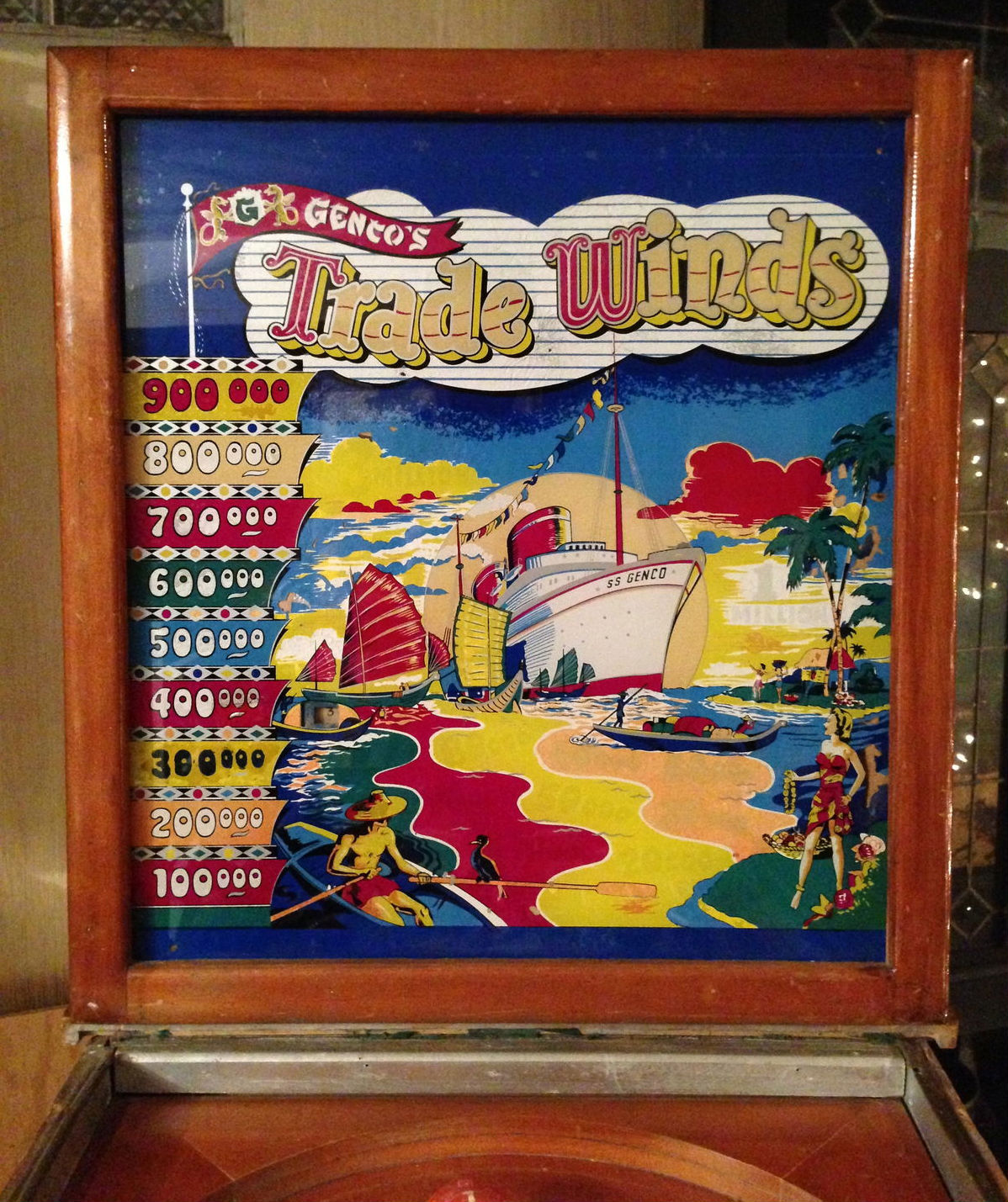 Trade Winds is a vintage pinball machine released by Genco in 1948. This game is a part of the post-war arcade pinball scene and features a nautical theme.