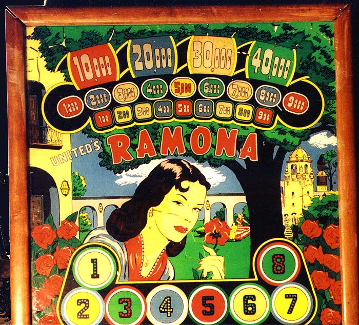 Ramona is an electro-mechanical pinball machine produced by United in 1949. It features a classic design typical of the late 1940s, with a focus on simple yet engaging gameplay mechanics.