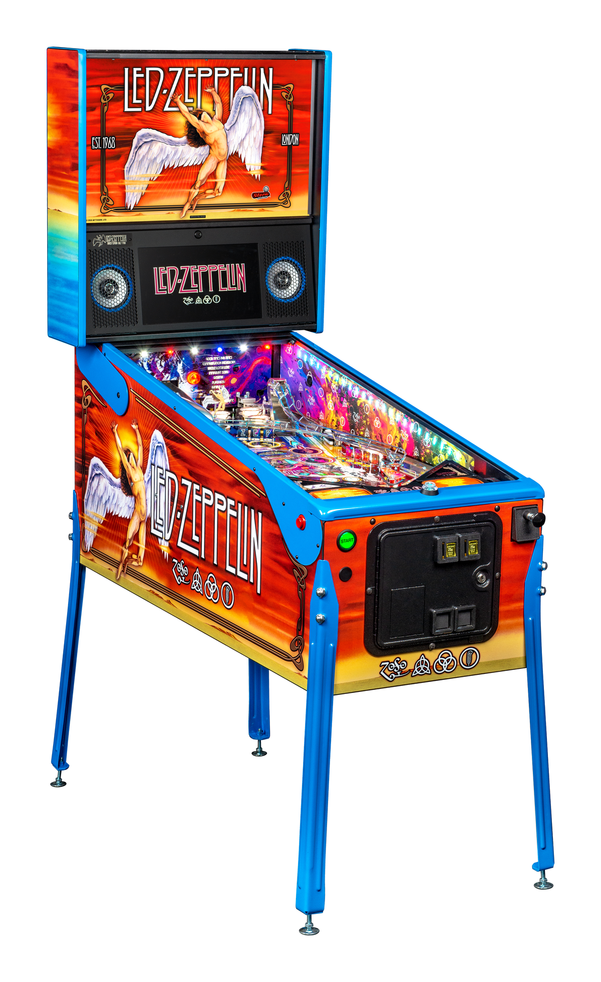 Led Zeppelin (Premium/LE) is a pinball machine released by Stern in 2020 that pays homage to the iconic rock band Led Zeppelin. This machine captures the essence of the band's electrifying live performances, complete with immersive lights, sound effects, and interactive gameplay.