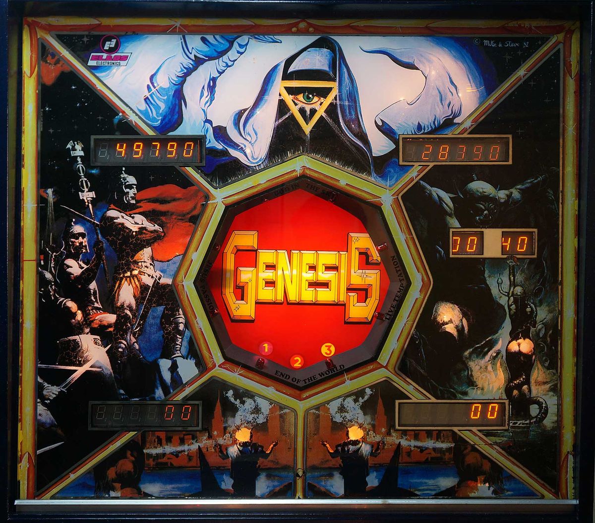 Genesis is an electro-mechanical pinball machine designed and released by Elbos in 1981. It features a classic pinball experience notable for its unique theme and game elements.