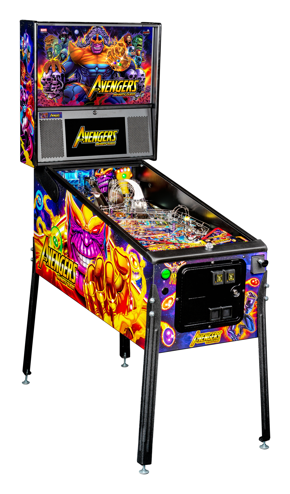Avengers: Infinity Quest is a pinball machine released by Stern in 2020, featuring iconic characters from the Marvel Universe. The game puts players in the role of the protectors of the multiverse as they work to stop Thanos and his sinister plans.