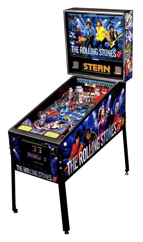 A pinball machine by Stern featuring iconic elements inspired by the legendary rock band, The Rolling Stones. The machine includes famous songs, band logos, and memorable performances that enhance the gameplay experience.