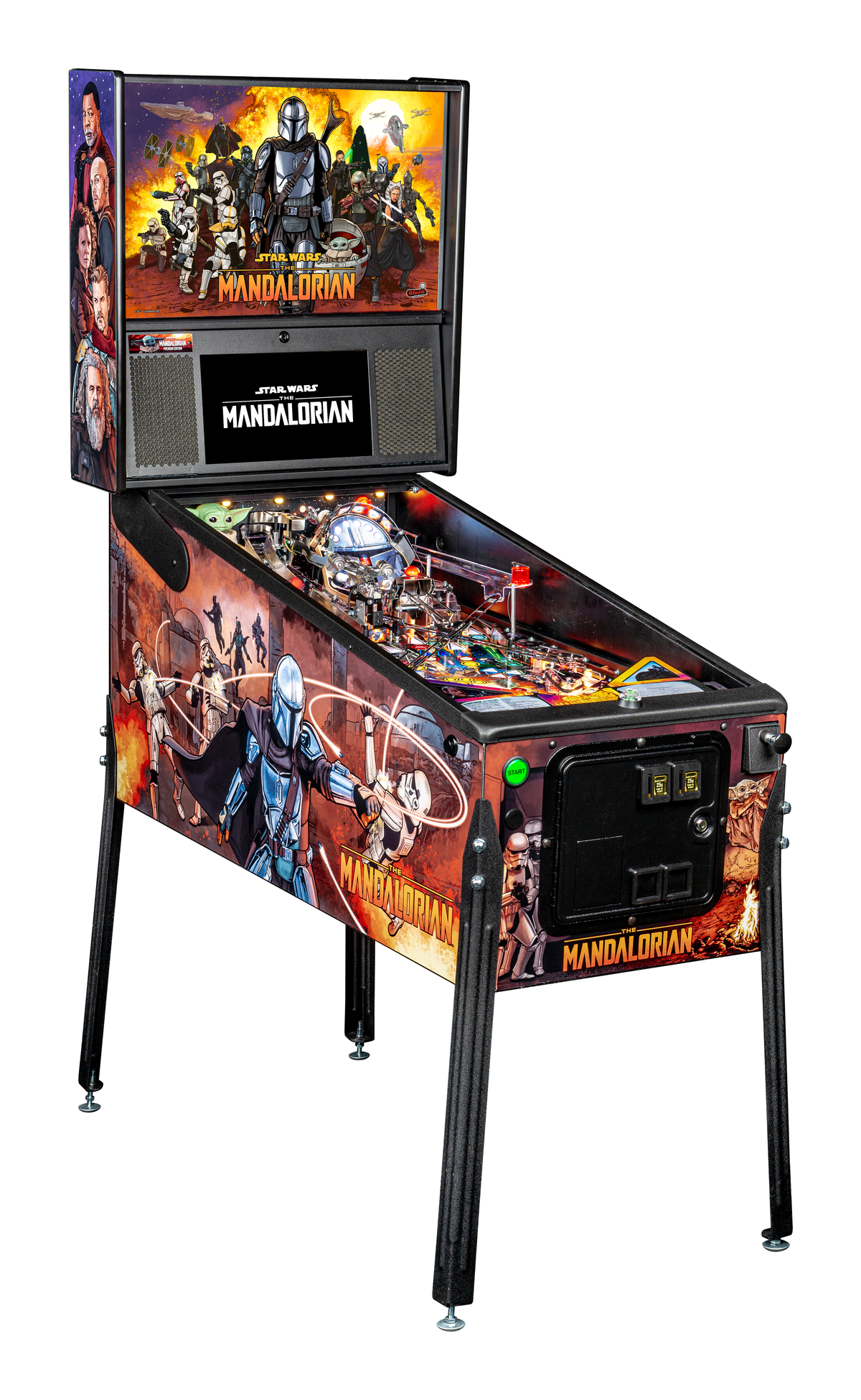 The Mandalorian pinball machine, inspired by the popular Star Wars series, features exciting and immersive gameplay with elements and characters from the show. This version includes Premium and Limited Edition models with enhanced features.