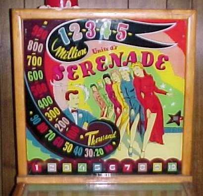 Serenade is a classic pinball machine manufactured by United in 1948. Known for its vibrant backglass art and engaging gameplay, this machine is a collector's item among vintage pinball enthusiasts.