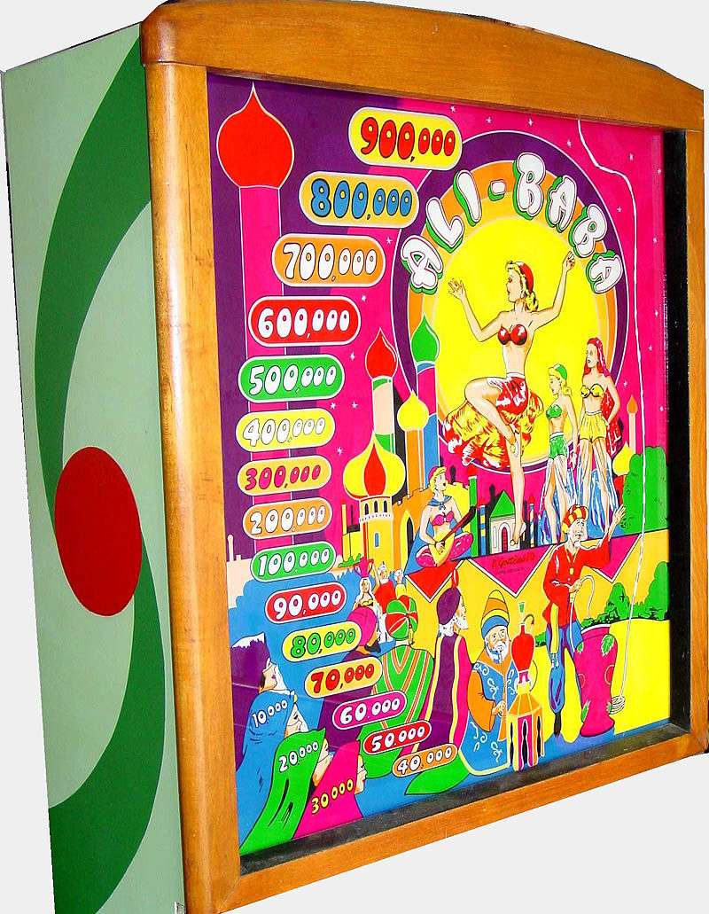 Ali-Baba is a pinball machine released in 1948 by Gottlieb. It features a classic flipperless design, common to the early era of pinball machines.
