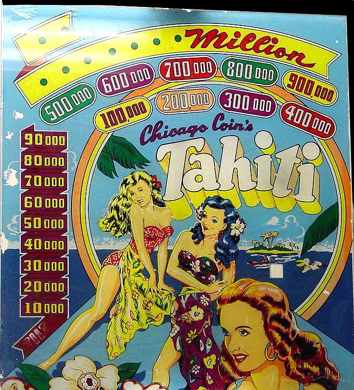 Tahiti is a classic pinball machine developed by Chicago Coin in 1949. It is a woodrail pinball machine, reflecting the style and design of the late 1940s.